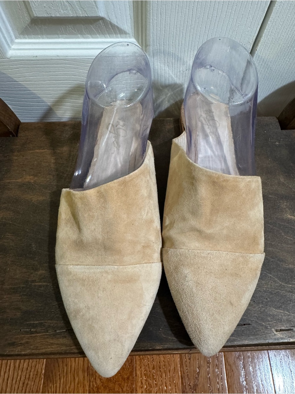 42 Gold Rue Women’s Pointed Toe Mule Flats Camel Tan Suede Leather7.5